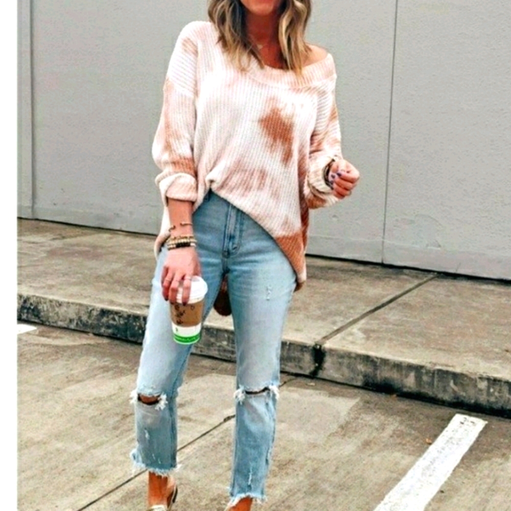 Aerie Oversized Wide Neck Tie Dye Sweater